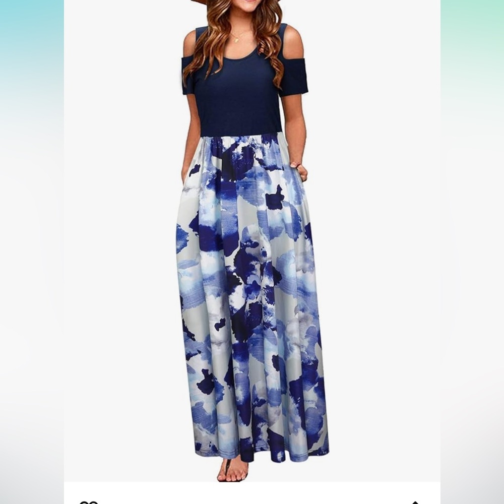 Large Summer Maxi Cold Shoulder Sundress with Pocket.